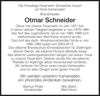 Traueranzeige von Otmar Schneider von Eschwege