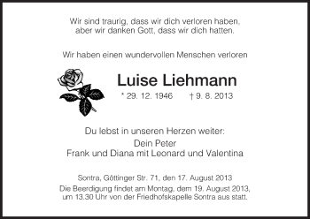 Traueranzeige von Luise Liehmann von Eschwege