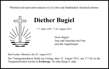 Traueranzeige von Diether Bugiel von Eschwege