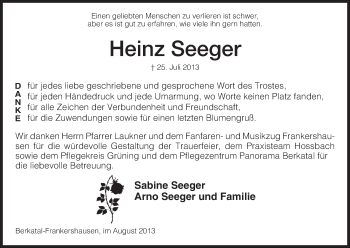 Traueranzeige von Heinz Seeger von Eschwege