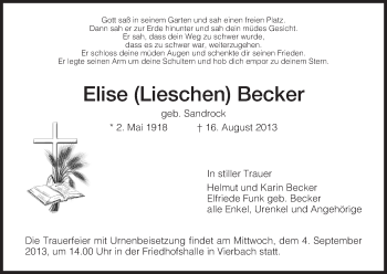 Traueranzeige von Elise Becker von Eschwege