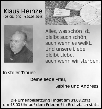 Traueranzeige von Klaus Heinze von Eschwege