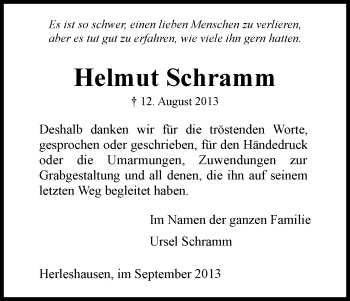 Traueranzeige von Helmut Schramm von Eschwege