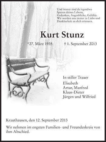 Traueranzeige von Kurt Stunz von Eschwege