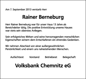 Traueranzeige von Rainer Berneburg von Eschwege