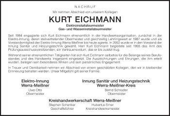 Traueranzeige von Kurt Eichmann von Eschwege