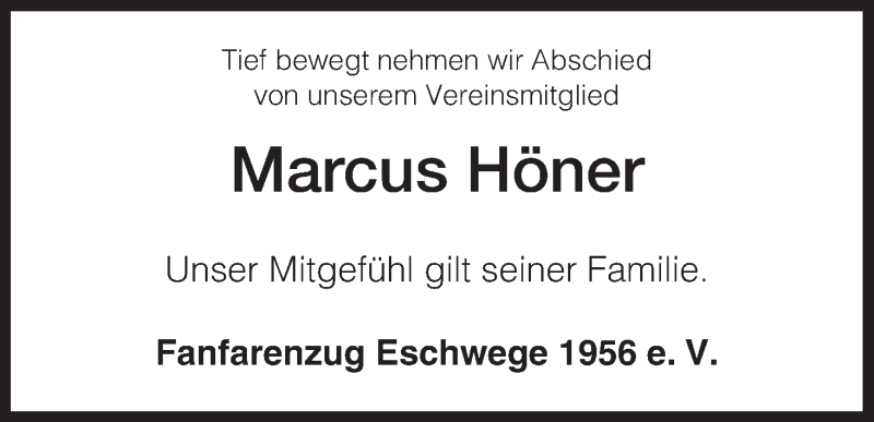  Traueranzeige für Marcus Höner vom 03.10.2013 aus Eschwege