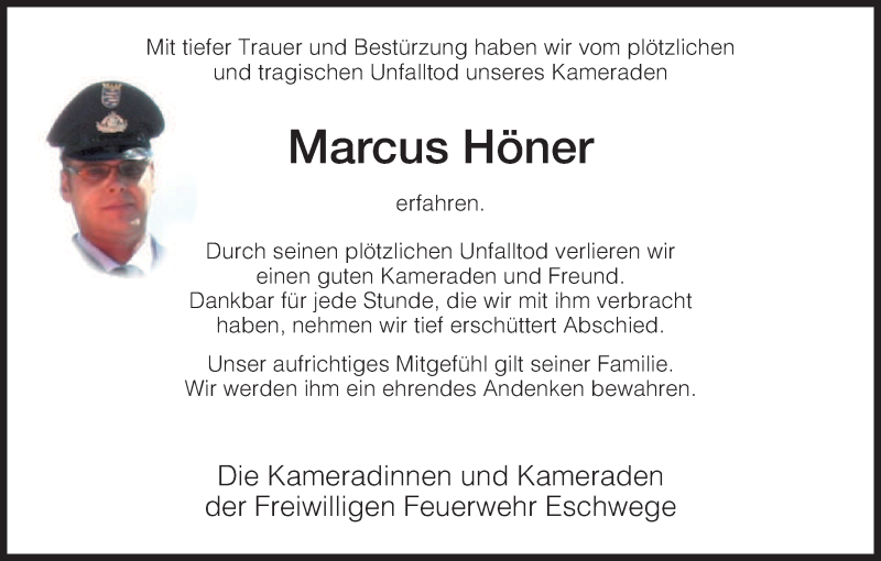  Traueranzeige für Marcus Höner vom 02.10.2013 aus Eschwege