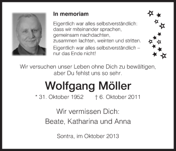 Traueranzeige von Wolfgang Möller von Eschwege