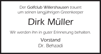 Traueranzeige von Dirk Müller von Eschwege