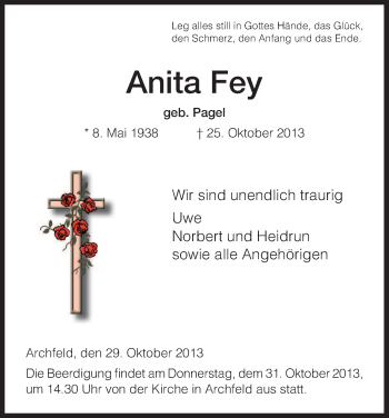 Traueranzeige von Anita Fey von Eschwege