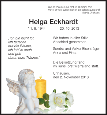 Traueranzeige von Helga Eckhardt von Eschwege