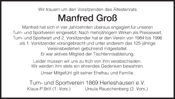 Traueranzeige von Manfred Groß von Eschwege