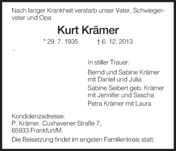 Traueranzeige von Kurt Krämer von Eschwege