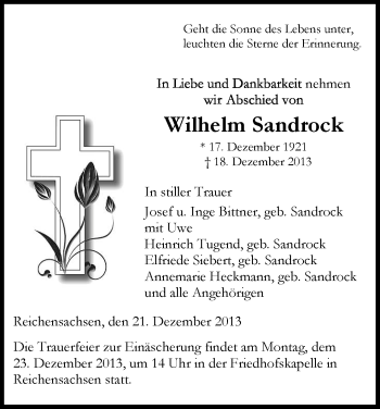 Traueranzeige von Wilhelm Sandrock von Eschwege