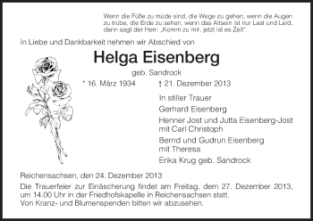 Traueranzeige von Helga Eisenberg von Eschwege