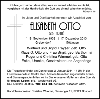 Traueranzeige von Elisabeth Otto von Eschwege