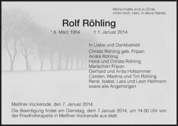 Traueranzeige von Rolf Röhling von Eschwege