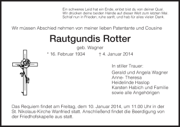 Traueranzeige von Rautgundis Rotter von Eschwege