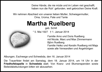 Traueranzeige von Martha Ruelberg von Eschwege