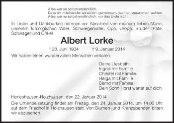 Traueranzeige von Albert Lorke von Eschwege