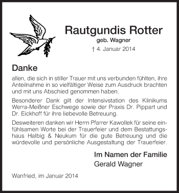 Traueranzeige von Rautgundis Rotter von Eschwege