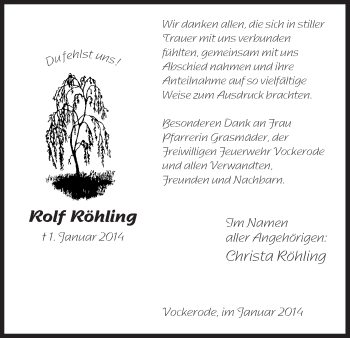 Traueranzeige von Rolf Röhling von Eschwege