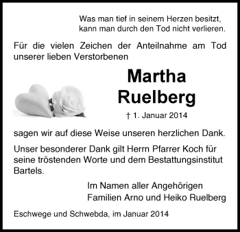 Traueranzeige von Martha Ruelberg von Eschwege