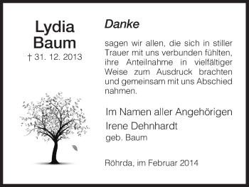 Traueranzeige von Lydia Baum von Eschwege