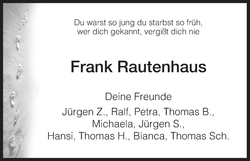  Traueranzeige für Frank Rautenhaus vom 04.02.2014 aus Eschwege