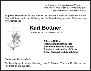 Traueranzeige von Karl Böttner von Eschwege