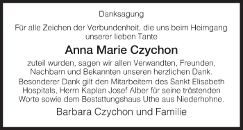 Traueranzeige von Anna Marie Czychon von Eschwege