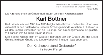 Traueranzeige von Karl Böttner von Eschwege