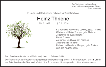 Traueranzeige von Heinz Thriene von Eschwege