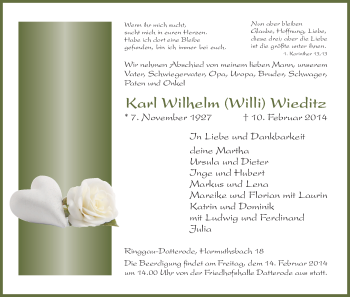 Traueranzeige von Karl Wilhelm Wieditz von Eschwege