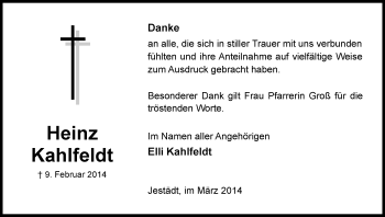 Traueranzeige von Heinz Kahlfeldt von Eschwege