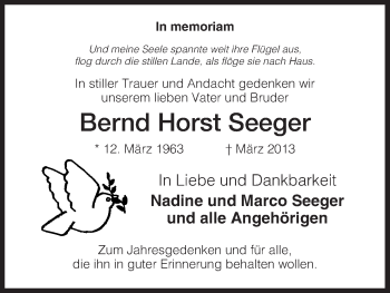 Traueranzeige von Bernd Horst Seeger von Eschwege