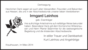 Traueranzeige von Irmgard Leinhos von Eschwege