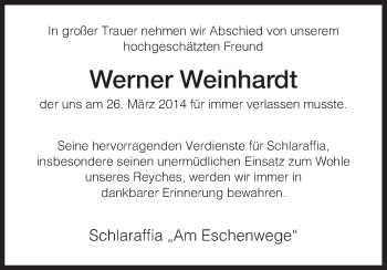 Traueranzeige von Werner Weinhardt von Eschwege