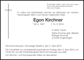 Traueranzeige von Egon Kirchner von Eschwege