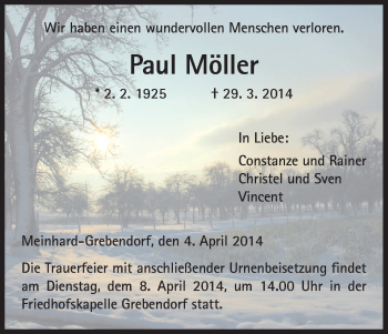 Traueranzeige von Paul Möller von Eschwege