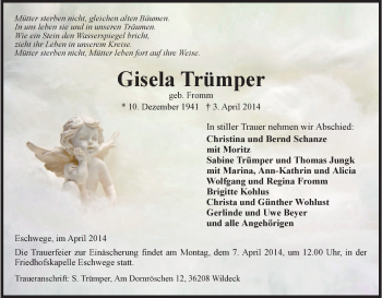 Traueranzeige von Gisela Trümper von Eschwege