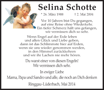 Traueranzeige von Selina Schotte von Eschwege