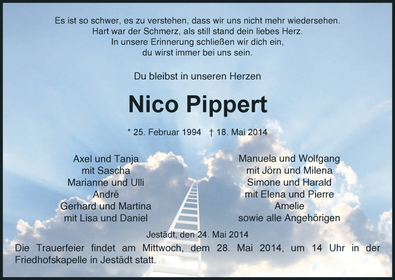  Traueranzeige für Nico Pippert vom 24.05.2014 aus Eschwege