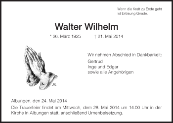 Traueranzeige von Walter Wilhelm von Eschwege