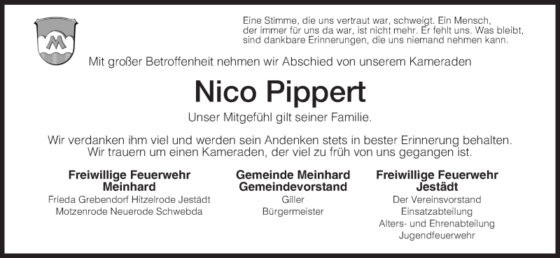  Traueranzeige für Nico Pippert vom 27.05.2014 aus Eschwege
