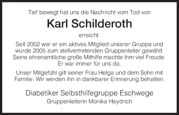 Traueranzeige von Karl Schilderoth von Eschwege