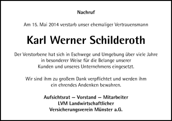 Traueranzeige von Karl Werner Schilderoth von Eschwege