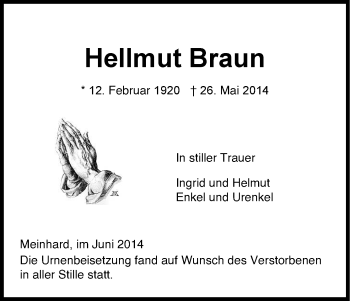 Traueranzeige von Hellmut Braun von Eschwege