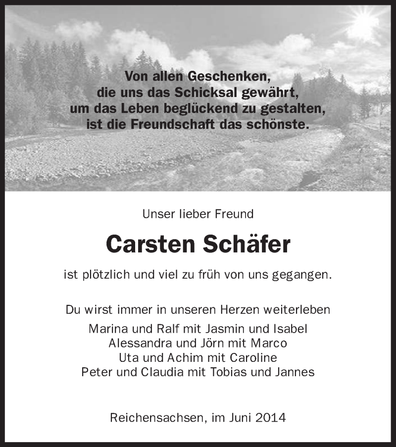  Traueranzeige für Carsten Schäfer vom 26.06.2014 aus Eschwege
